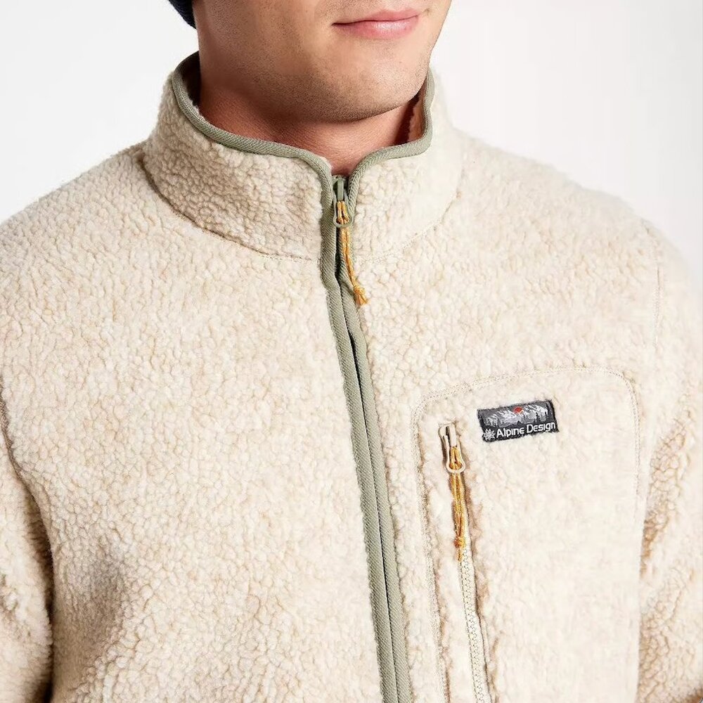 Alpine Design Men’s Sherpa Fleece Jacket XXL Natural Khaki Heather NWT‎